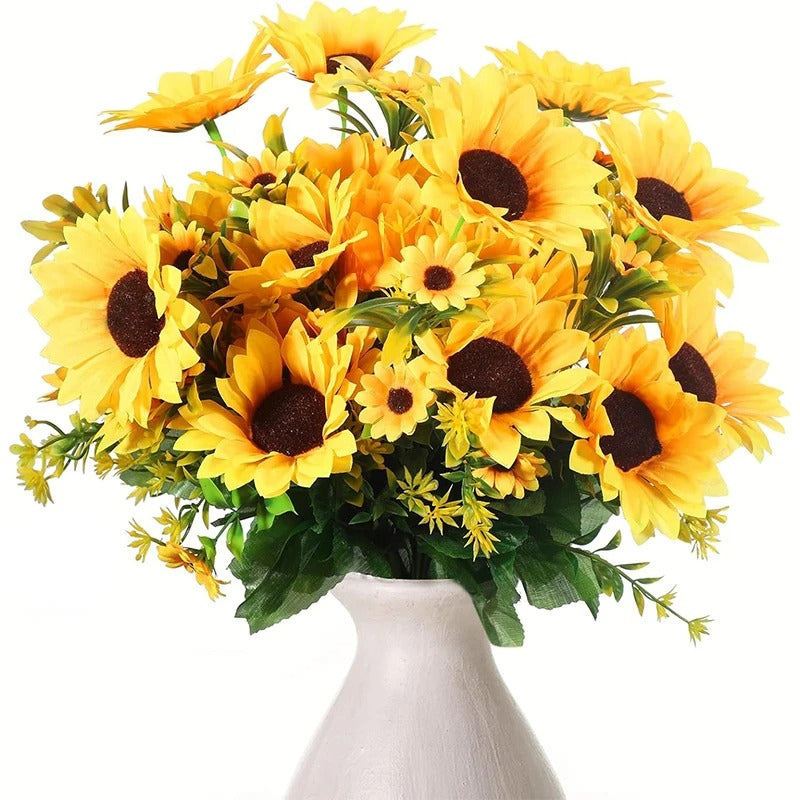 1 Bunch 13 Heads Artificial Sunflowers 30cm Shrubs Fake Flower Bouquet for Garden Home Room Wedding Cafe Store Party Decoration