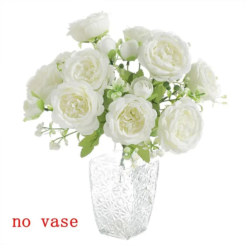 Artificial Peony Simulation Flower Bouquet 5 Big Head 2 Small Bud Flower for Table Centerpieces Home Wedding Bridal Decoration