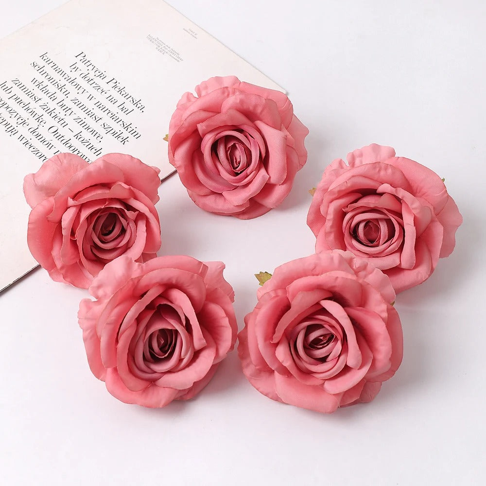 2/5Pcs 10cm Artificial Rose Silk Flower Heads Simulated Flower Home Room Decoration Wedding Decoration DIY Wreath Accessories