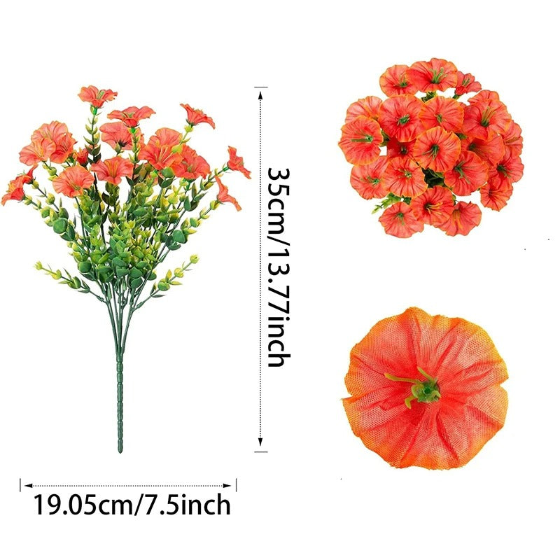 35CM Artificial Fake Silk Morning Glory Flower Green Eucalyptus Plant UV Protection for Porch Courtyard Garden Summer Home Decor