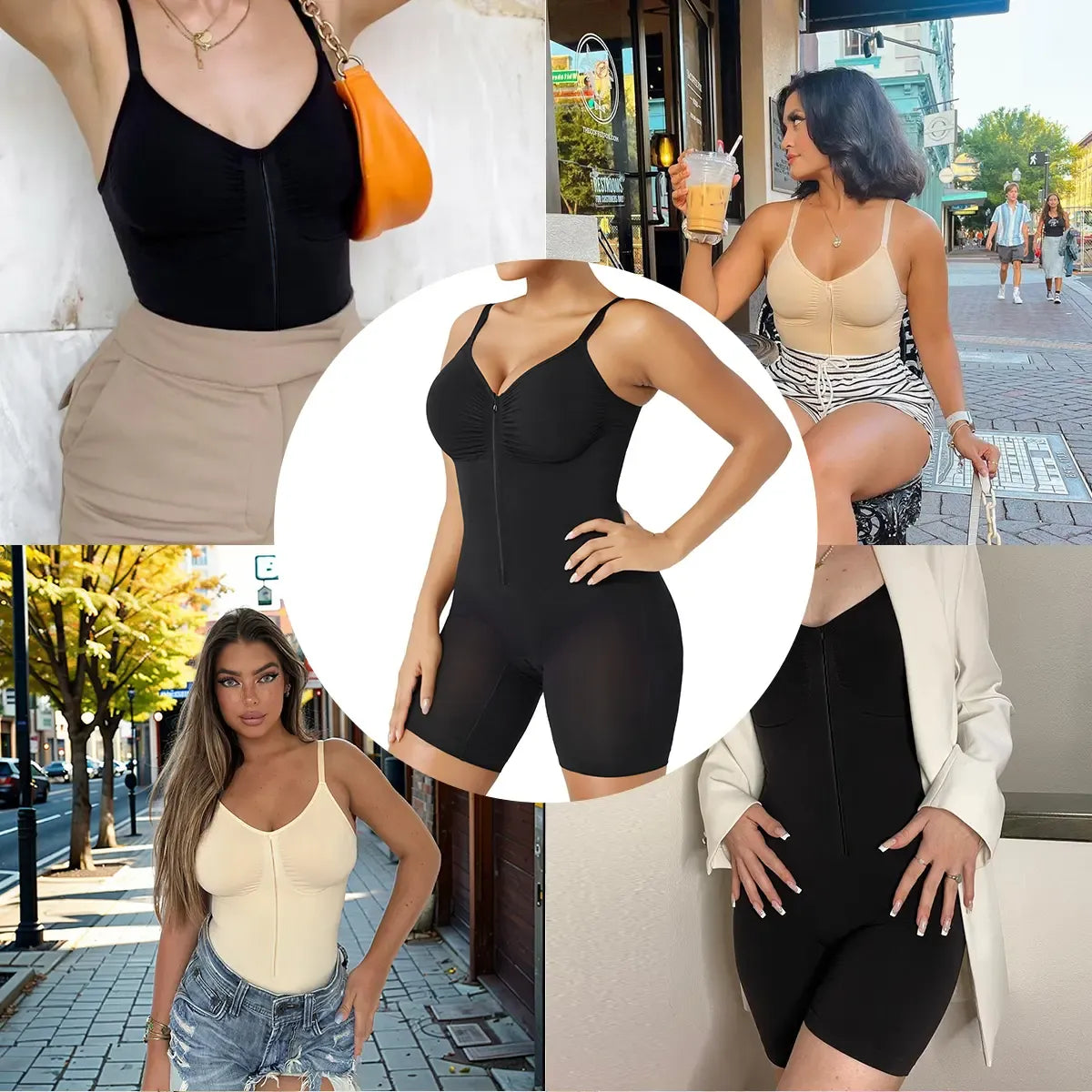 Women’s YIANNA Fajas Colombianas shapewear Tummy Control Butt Lifter Shaper with Zipper Crotch detachable shoulder strap