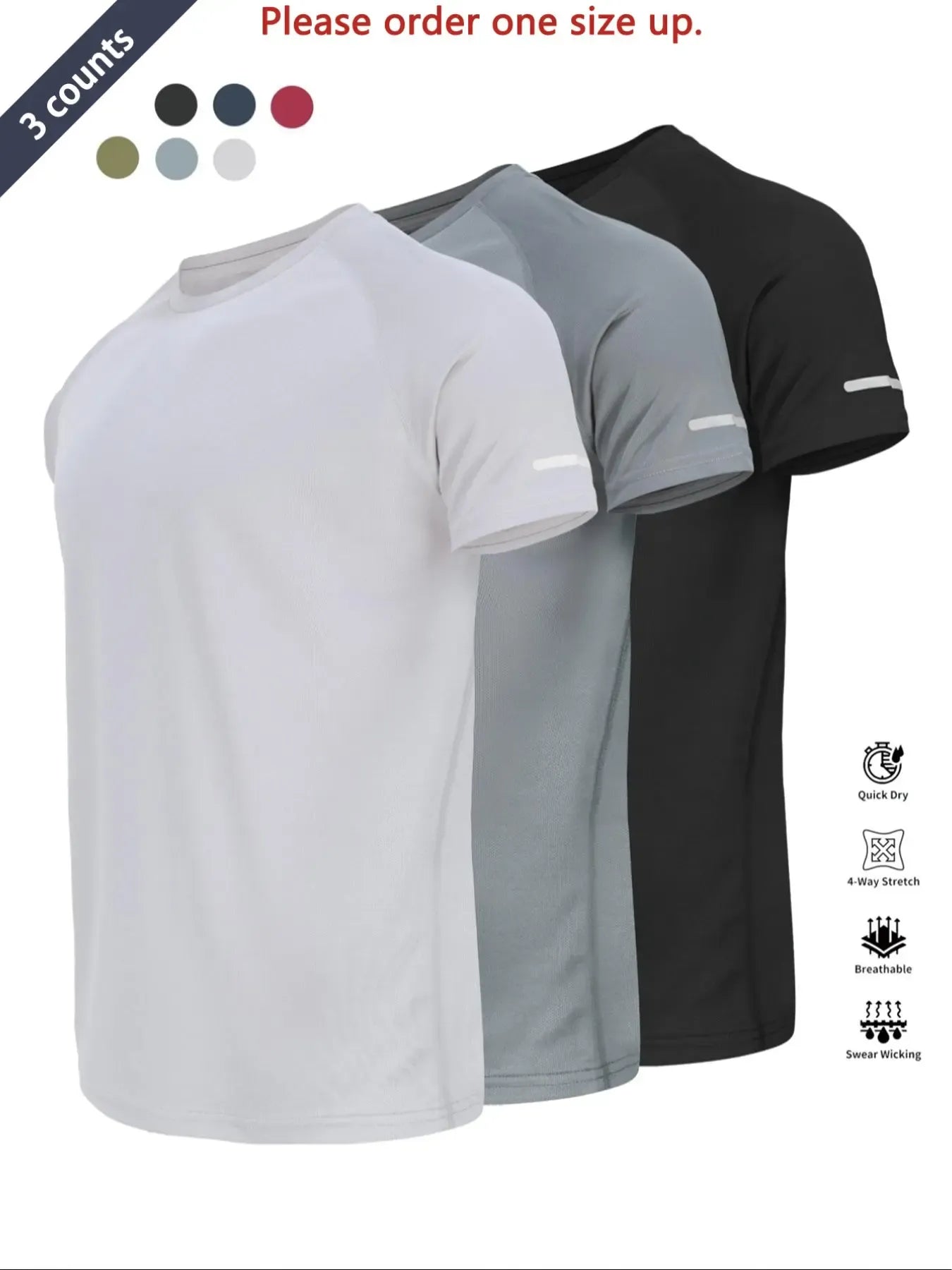 Reflective Sportswear T-Shirt, Breathable Quick-Dry Short Sleeve Crew Neck, Lightweight Men's Athletic Tee, Fitness Shirt