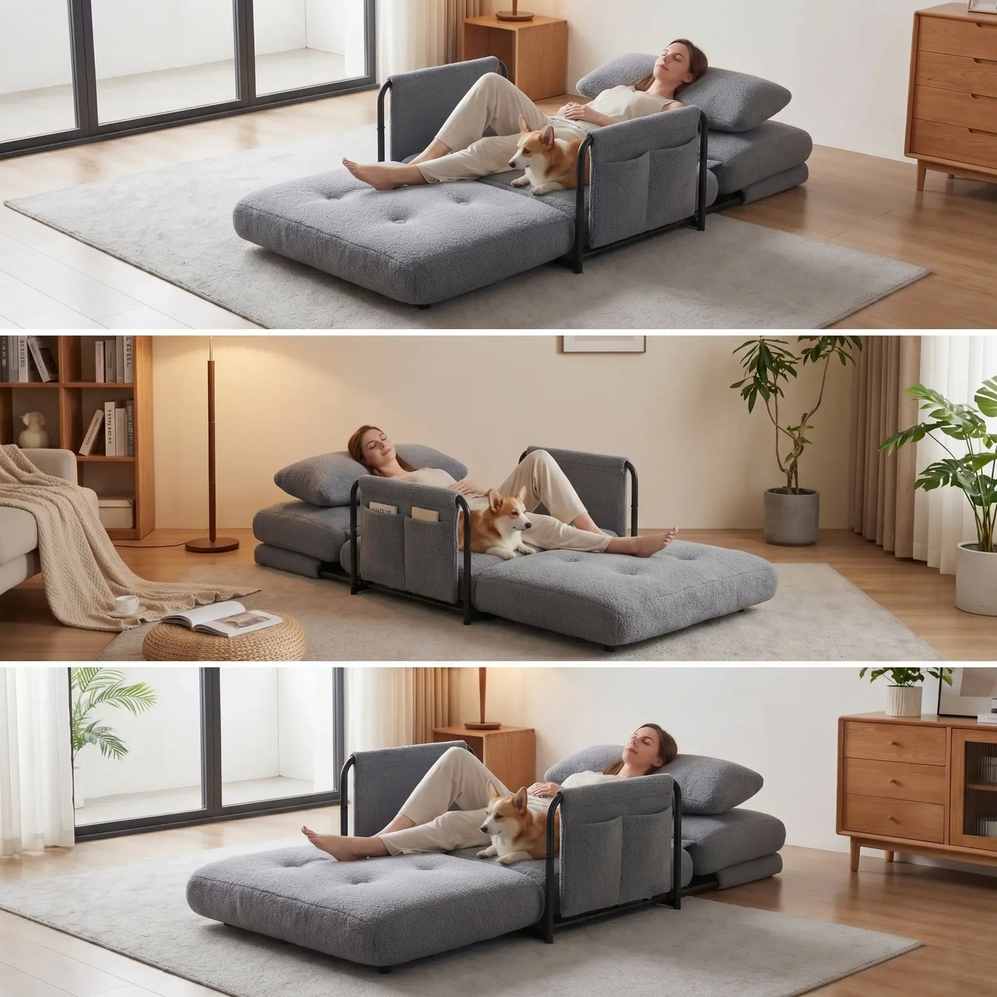 Adjustable Floor Sofa Couch with Adjustable Backrest, Multi-Functional Bean Bag Bed with 2 Pillows