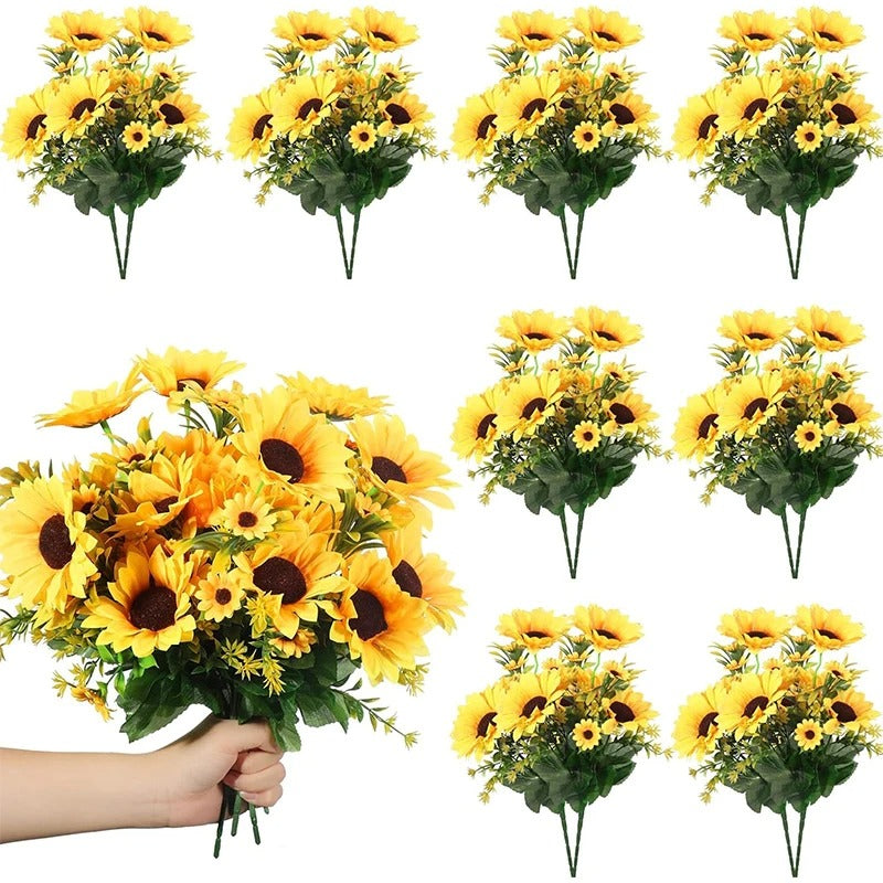 1 Bunch 13 Heads Artificial Sunflowers 30cm Shrubs Fake Flower Bouquet for Garden Home Room Wedding Cafe Store Party Decoration