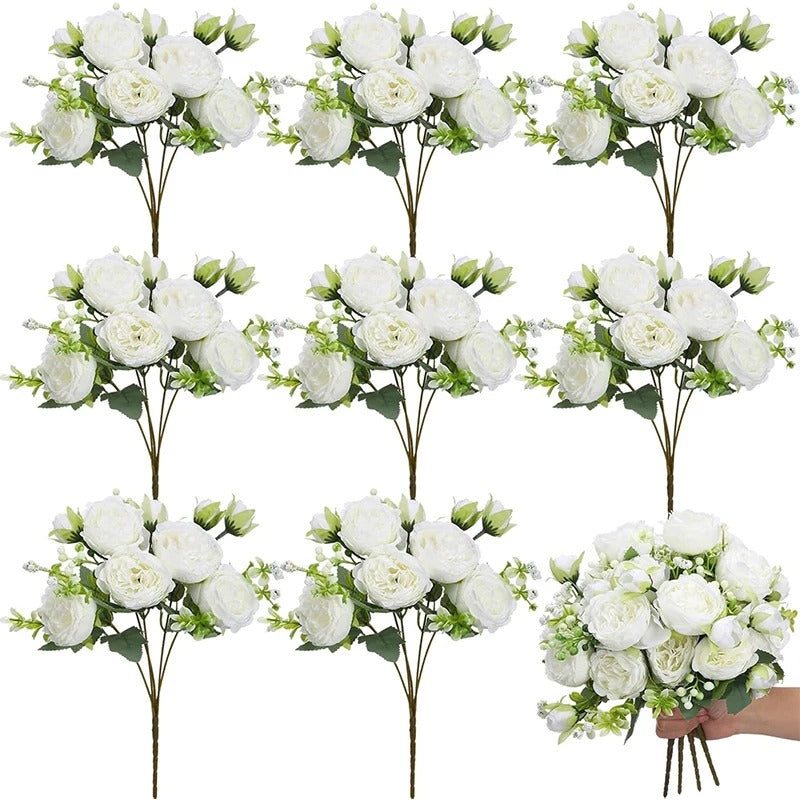 Artificial Peony Simulation Flower Bouquet 5 Big Head 2 Small Bud Flower for Table Centerpieces Home Wedding Bridal Decoration