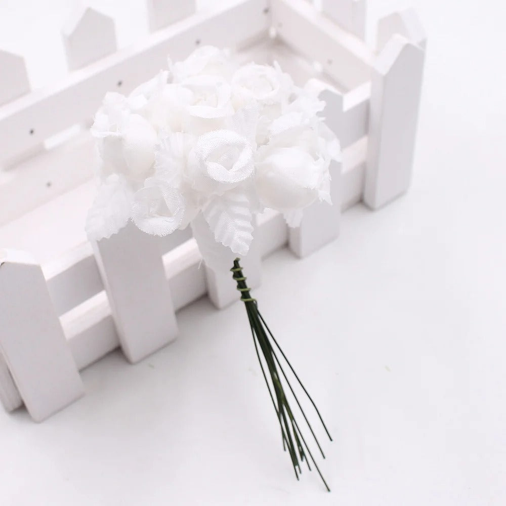 12pcs/lot Artificial Flower 2cm Silk High Quality Rose Bouquet Wedding Decoration DIY Scrapbook Wreath Gift Box Craft Flowers