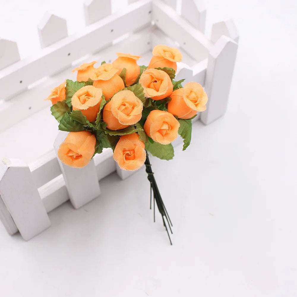 12pcs/lot Artificial Flower 2cm Silk High Quality Rose Bouquet Wedding Decoration DIY Scrapbook Wreath Gift Box Craft Flowers
