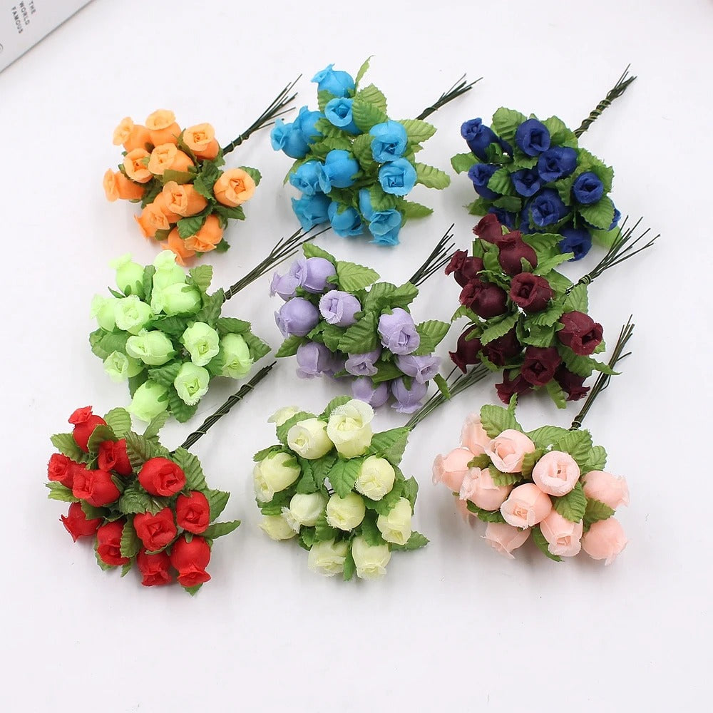 12pcs/lot Artificial Flower 2cm Silk High Quality Rose Bouquet Wedding Decoration DIY Scrapbook Wreath Gift Box Craft Flowers
