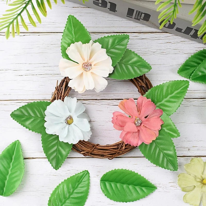200/400Pcs 5.5cm Artificial Green Rose Leaves for DIY Craft Scrapbook Flower Arrangement Home Room Wedding Garland Decoration
