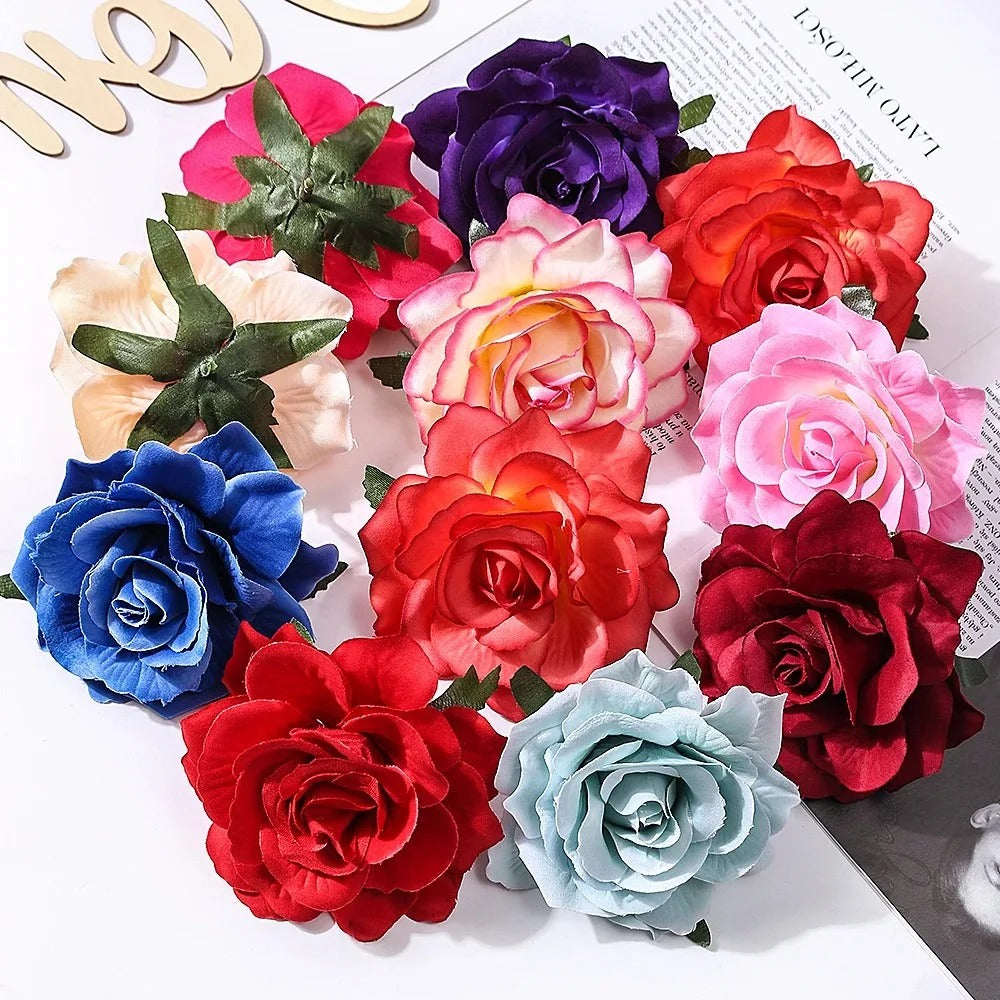 2/5Pcs 10cm Silk Rose Artificial Flowers Heads for Home Room Decor Bride Wedding Party Outfits Decoration DIY Garland Accessory