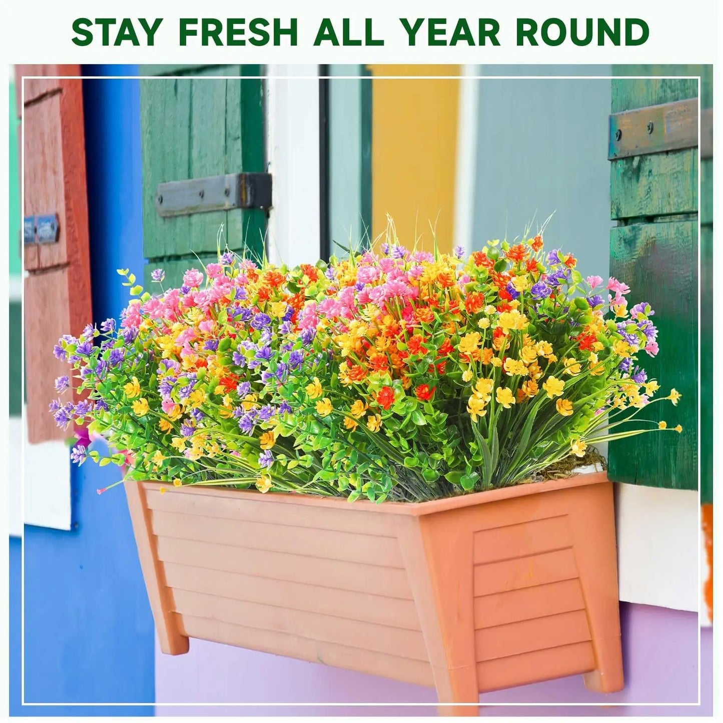 A Bundle of Plastic Artificial Flowers Outdoor Uv-Resistant Fake Plant Flower for Window Box Hanging Planters Garden Home Decor