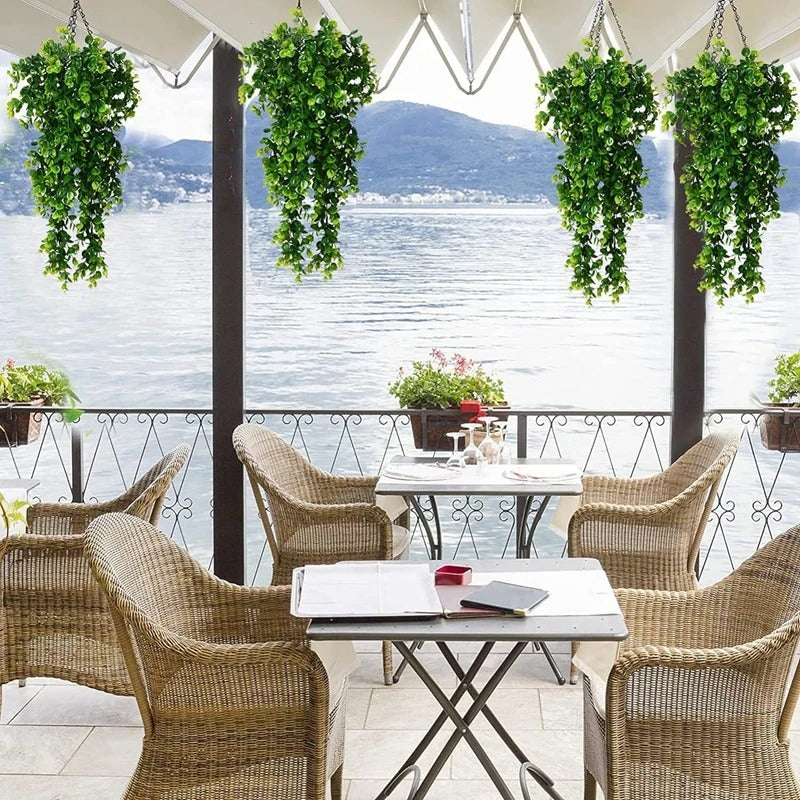 Artificial 5Forks Rattan Eucalyptus Wall Hanging Simulation Greenery Fake Hanging Plants Vine Diy Home Outdoor Decor Plant