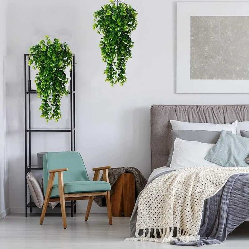 Artificial 5Forks Rattan Eucalyptus Wall Hanging Simulation Greenery Fake Hanging Plants Vine Diy Home Outdoor Decor Plant