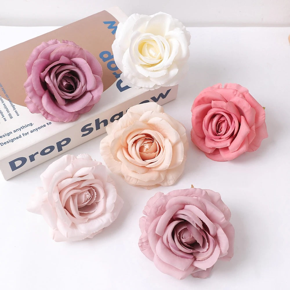 2/5Pcs 10cm Artificial Rose Silk Flower Heads Simulated Flower Home Room Decoration Wedding Decoration DIY Wreath Accessories