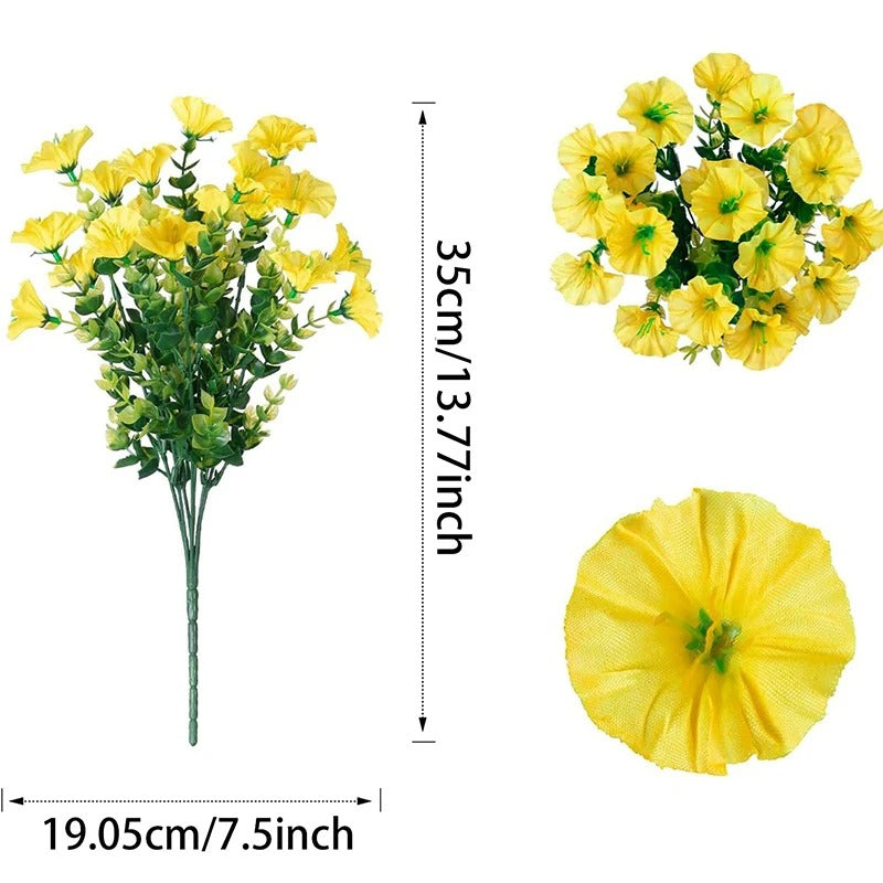 35CM Artificial Fake Silk Morning Glory Flower Green Eucalyptus Plant UV Protection for Porch Courtyard Garden Summer Home Decor