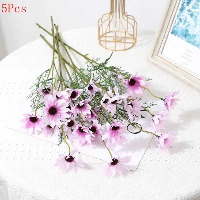 1/3/5Pcs 50cm Daisy Flower 5Heads Plastic Artificial Flowers Fake Bouquet Home Wedding Brides Decor DIY Garden Room Table Decor