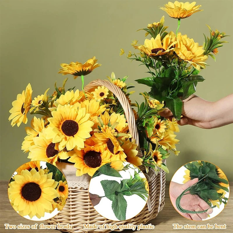 1 Bunch 13 Heads Artificial Sunflowers 30cm Shrubs Fake Flower Bouquet for Garden Home Room Wedding Cafe Store Party Decoration