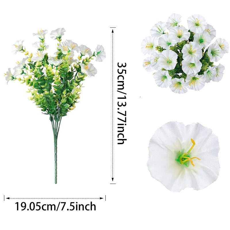 35CM Artificial Fake Silk Morning Glory Flower Green Eucalyptus Plant UV Protection for Porch Courtyard Garden Summer Home Decor