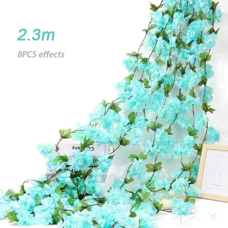 Pink Sakura Artificial Hanging Flowers Garland Vines 1.8m Wedding Arch Decor Flower Wreaths Home Garden Decoration Fake Plants