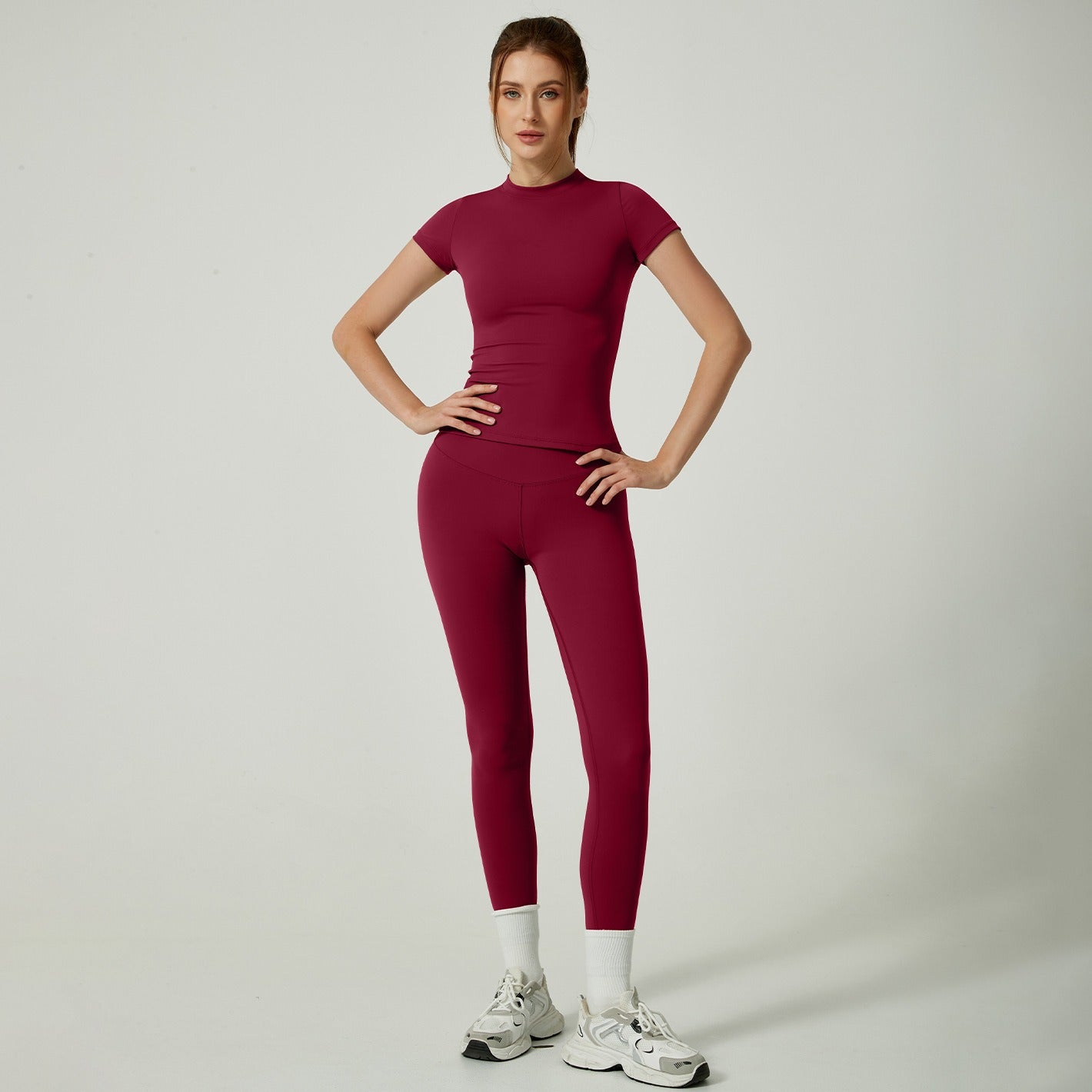 Women's Solid Color Set, Basic Versatile T-Shirt Top