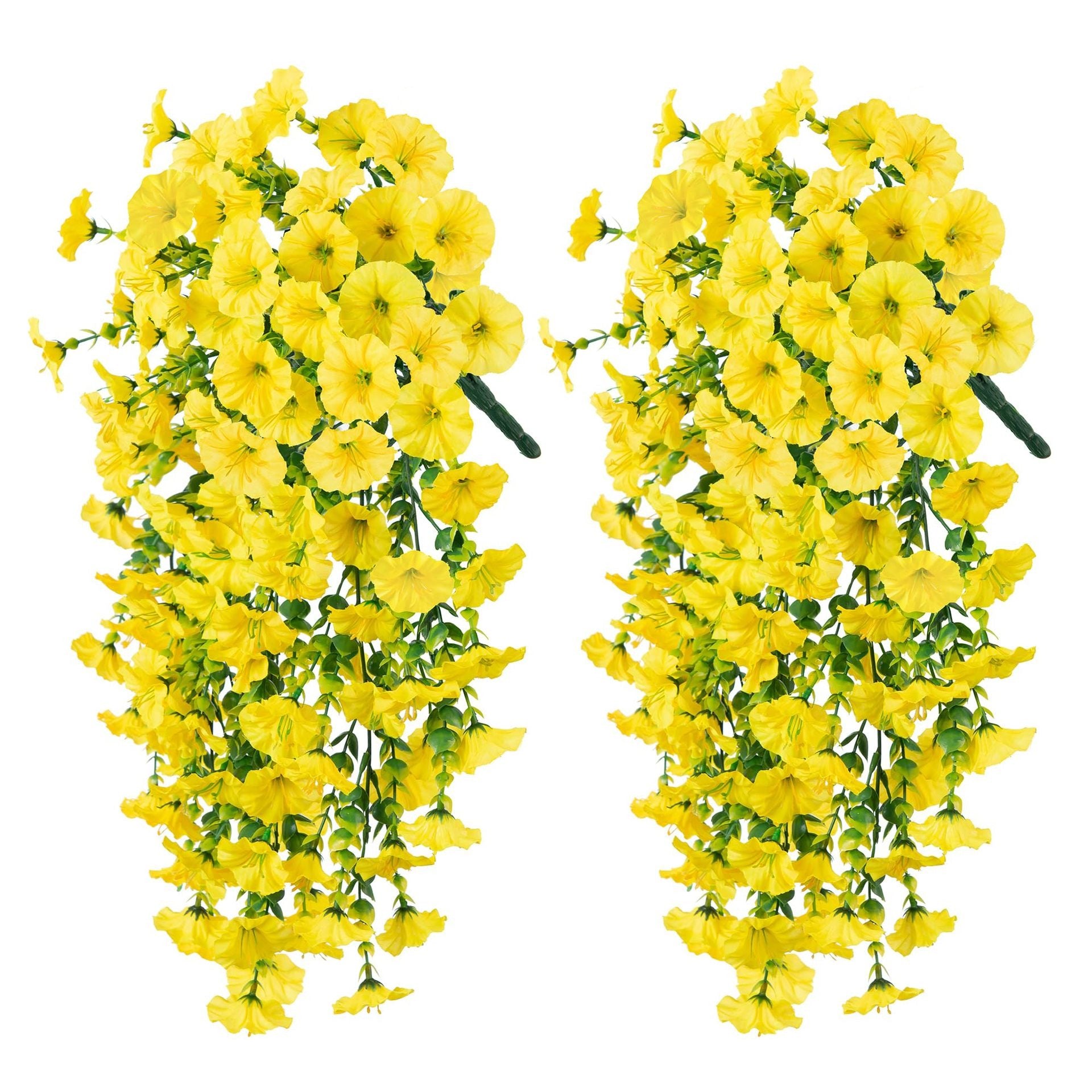 Two yellow floral arrangements on a white background