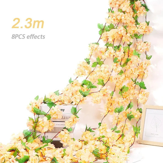 Pink Sakura Artificial Hanging Flowers Garland Vines 1.8m Wedding Arch Decor Flower Wreaths Home Garden Decoration Fake Plants