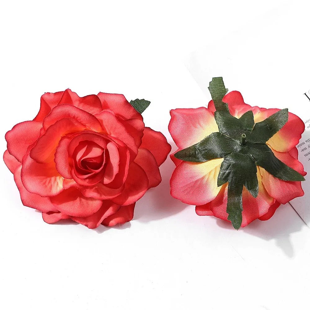 2/5Pcs 10cm Silk Rose Artificial Flowers Heads for Home Room Decor Bride Wedding Party Outfits Decoration DIY Garland Accessory