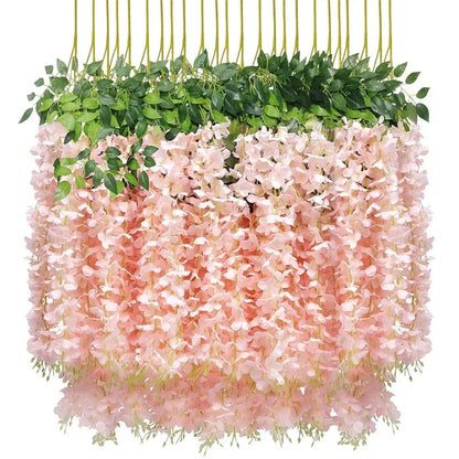 Artificial Wisteria Hanging Flower Vine 12Pieces Home Party Garden Decoration Fake Flowers Wedding Wall Decor Artificial Plants