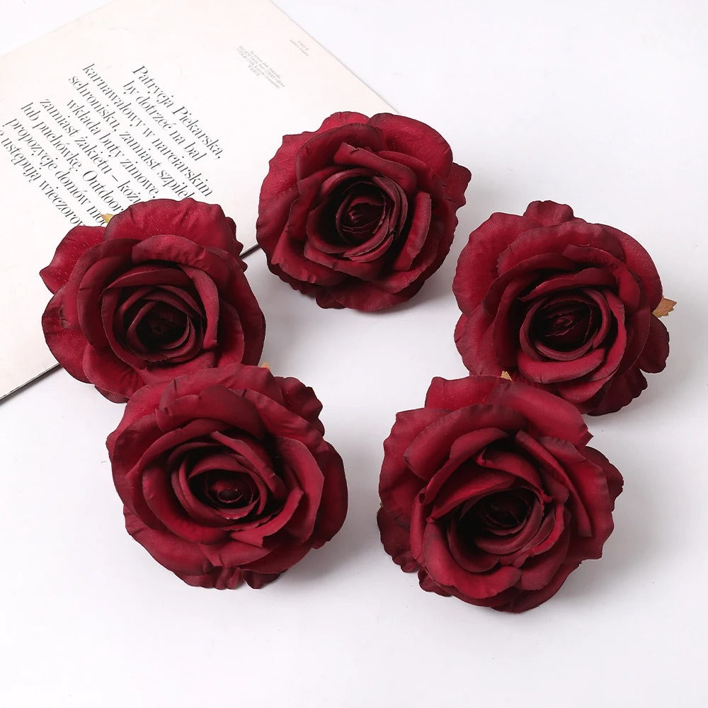 2/5Pcs 10cm Artificial Rose Silk Flower Heads Simulated Flower Home Room Decoration Wedding Decoration DIY Wreath Accessories