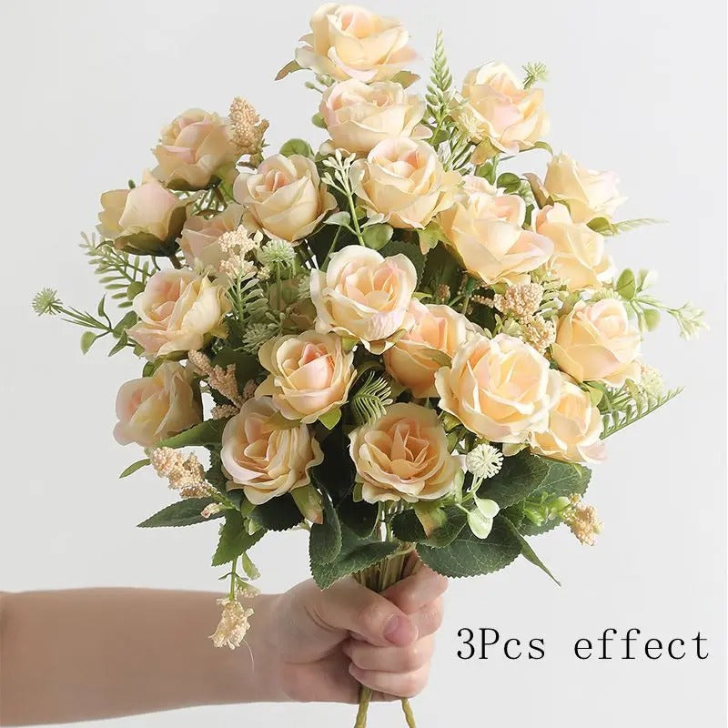 30cm Rose White Silk Bouquet Peony Artificial Flower 5 Big Head 4 Small Bud Wedding Brides Home Decoration Artificial Flower