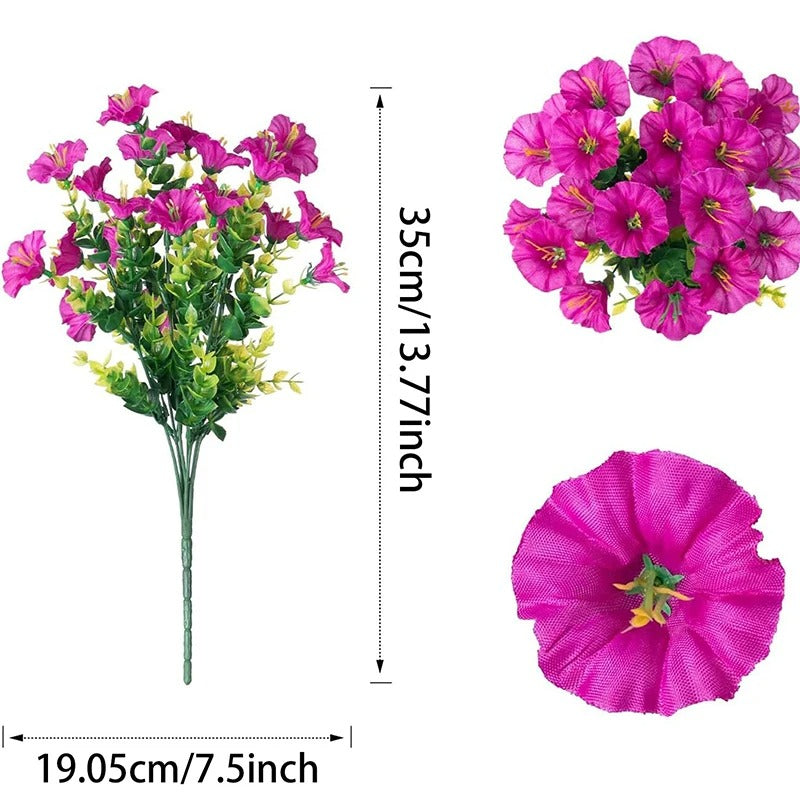 35CM Artificial Fake Silk Morning Glory Flower Green Eucalyptus Plant UV Protection for Porch Courtyard Garden Summer Home Decor