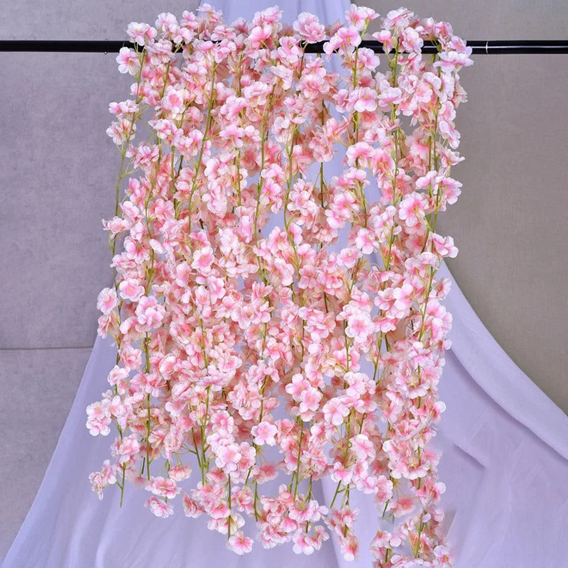 5.9ft Cherry Blossom Artificial Flowers Vine Fake Flower Rattan Wreaths Decoration for Home Garden Wedding Decor Flowers Garland