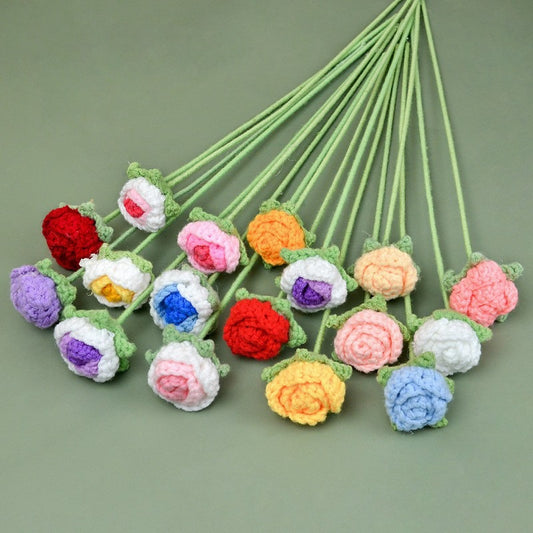 rose Handmade Crochet Flower without Vase, Flowers Bouquet, Artificial Flower, Gifts for Girlfriend, Fall Room Decor, Decorative Flower for Mom, Friends