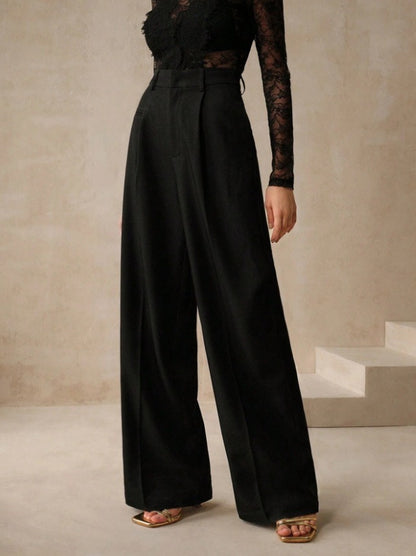 Women's Solid Color Basic Wide Leg Loose Pleated Pants