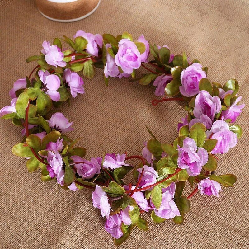 1pc 2.5M Rose Artificial Flowers Rattan Wedding Arch Decoration Silk Flower Rattan Ivy Outdoor Garden Wall Home Decor Fake Vines