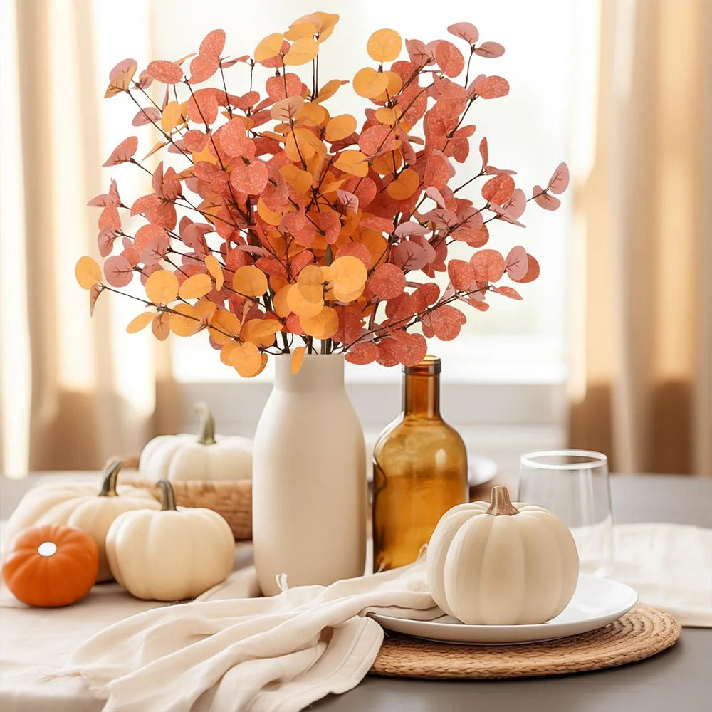 1Pc Artificial Fall Eucalyptus Leaves Stem Branch for Home Wedding Table Thanksgiving Decoration Autumn Decor Artificial Flowers