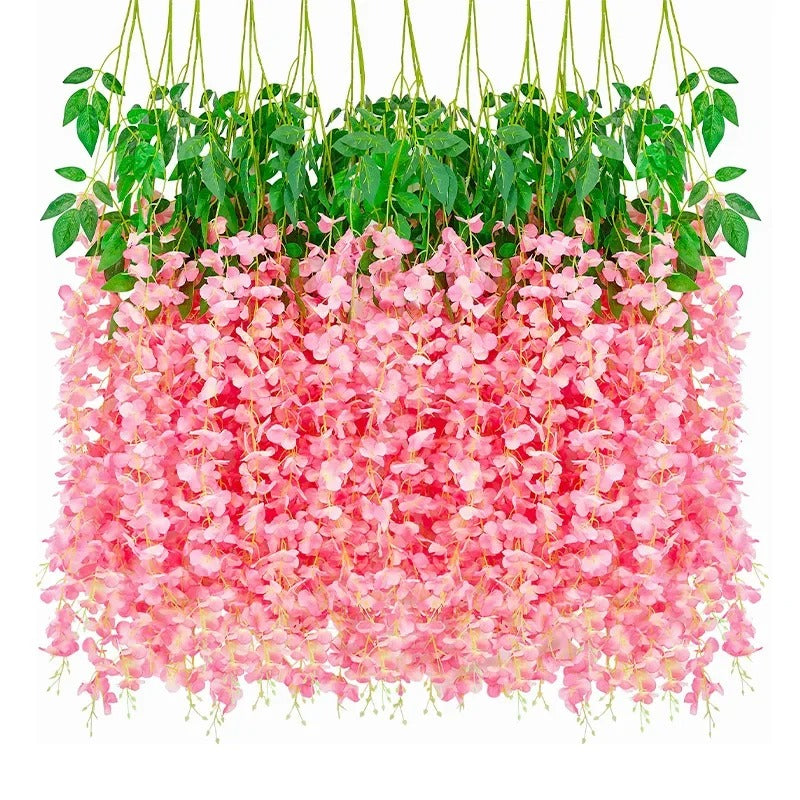 Artificial Wisteria Hanging Flower Vine 12Pieces Home Party Garden Decoration Fake Flowers Wedding Wall Decor Artificial Plants