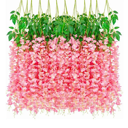 Artificial Wisteria Hanging Flower Vine 12Pieces Home Party Garden Decoration Fake Flowers Wedding Wall Decor Artificial Plants