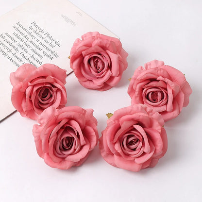 2/5Pcs 10cm Artificial Rose Silk Flower Heads Simulated Flower Home Room Decoration Wedding Decoration DIY Wreath Accessories