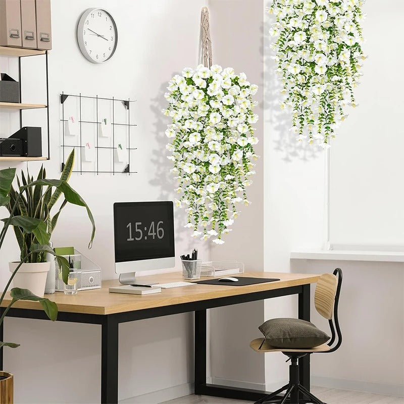 1/2Pc 75cm White Artificial Morning Glory Wall Hanging Faux Violet Plants Hanging Flowers Vines for Home Garden Wedding Decor