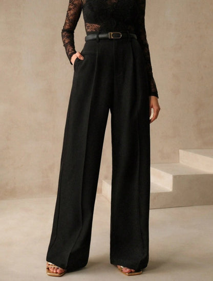Women's Solid Color Basic Wide Leg Loose Pleated Pants