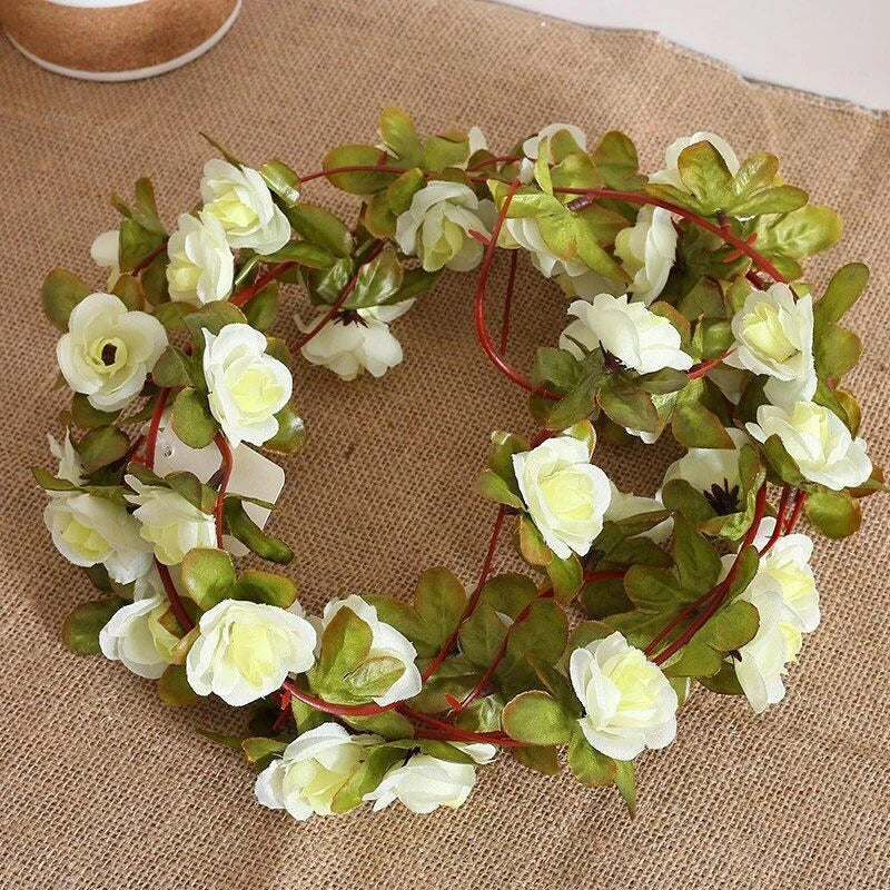 1pc 2.5M Rose Artificial Flowers Rattan Wedding Arch Decoration Silk Flower Rattan Ivy Outdoor Garden Wall Home Decor Fake Vines