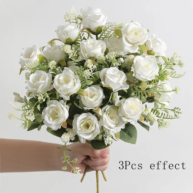 30cm Rose White Silk Bouquet Peony Artificial Flower 5 Big Head 4 Small Bud Wedding Brides Home Decoration Artificial Flower