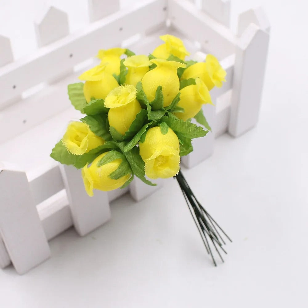 12pcs/lot Artificial Flower 2cm Silk High Quality Rose Bouquet Wedding Decoration DIY Scrapbook Wreath Gift Box Craft Flowers