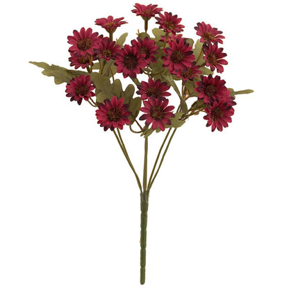 Bouquet of red flowers with green stems on a white background