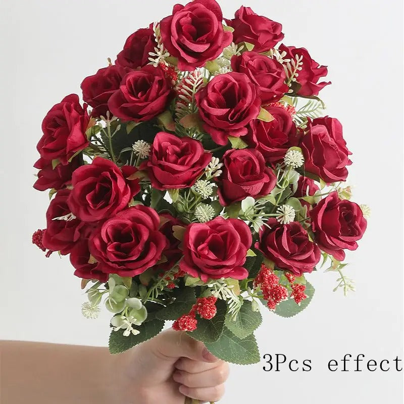 30cm Rose White Silk Bouquet Peony Artificial Flower 5 Big Head 4 Small Bud Wedding Brides Home Decoration Artificial Flower