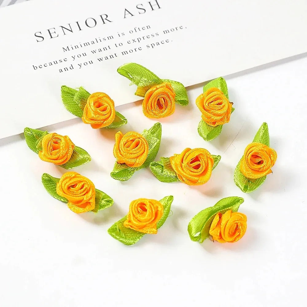 50/100PCS Mini Handmade Rose Flower Satin Ribbon Rosettes Fabric Appliques For DIY Wedding Decoration Craft Sewing Accessories