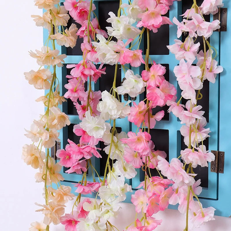 5.9ft Cherry Blossom Artificial Flowers Vine Fake Flower Rattan Wreaths Decoration for Home Garden Wedding Decor Flowers Garland