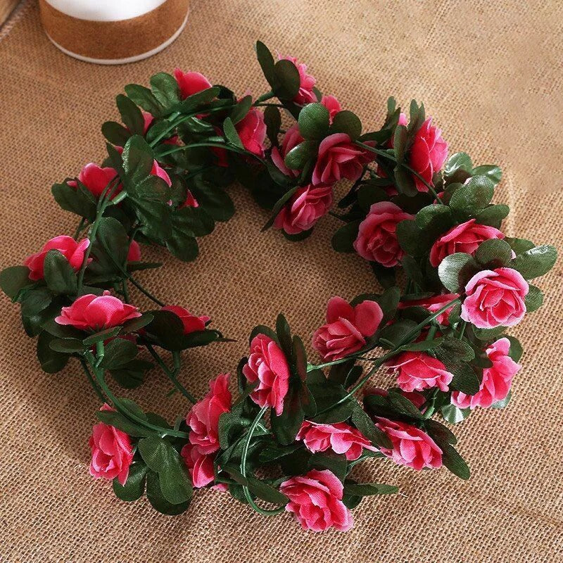 1pc 2.5M Rose Artificial Flowers Rattan Wedding Arch Decoration Silk Flower Rattan Ivy Outdoor Garden Wall Home Decor Fake Vines