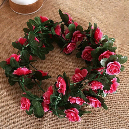 1pc 2.5M Rose Artificial Flowers Rattan Wedding Arch Decoration Silk Flower Rattan Ivy Outdoor Garden Wall Home Decor Fake Vines